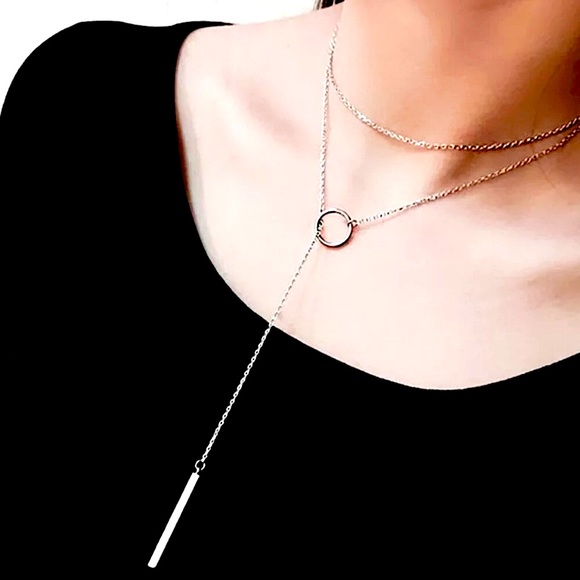 🔴𝟭𝟬/$𝟮𝟱🔴NEW Long Silver Bar Minimalist Drop Necklace - Picture 6 of 14